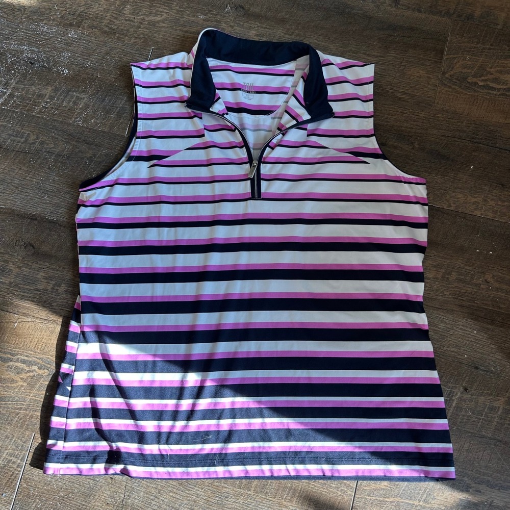 Tail White Label Womens XL Sleeveless Golf Polo Shirt Striped Pink Navy White